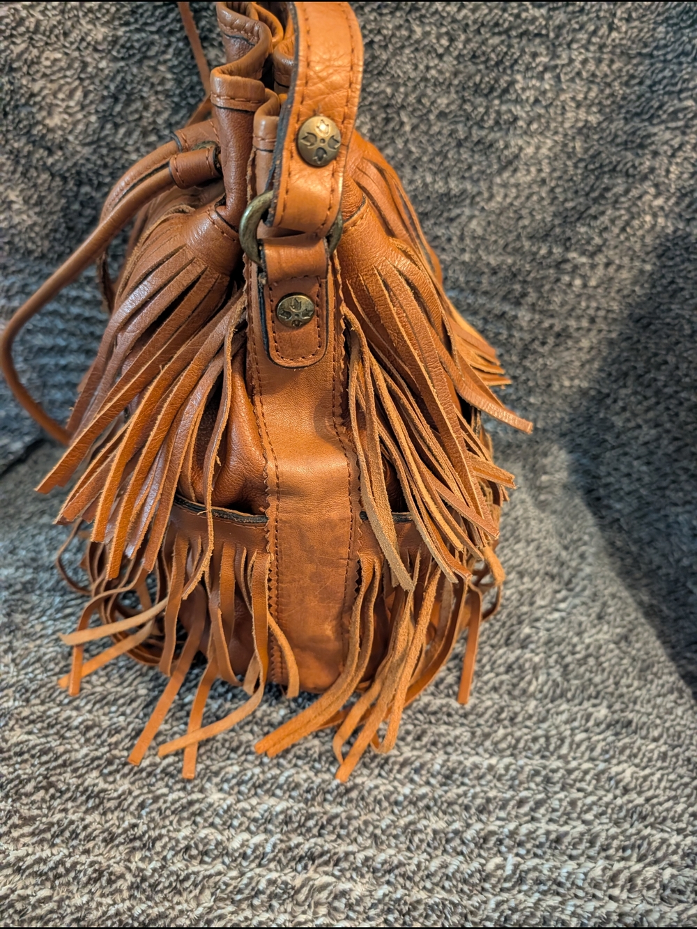 Patricia Nash Tan Leather Fringe Drawstring Crossbody - Picture 4 of 11
